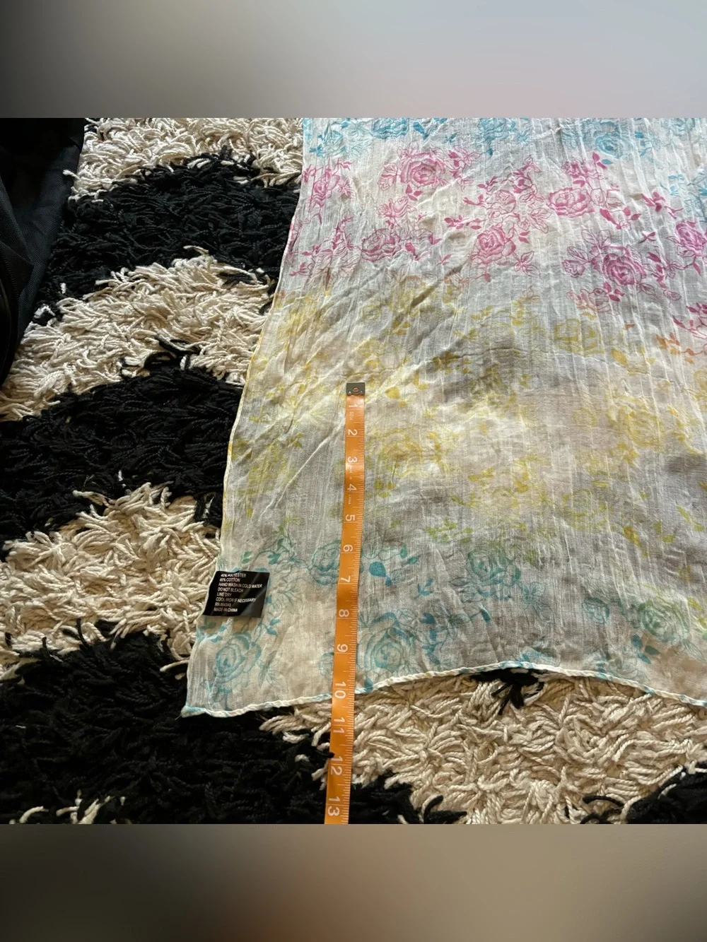 Preppy Multicolor Rose Print Rainbow White Semi Sheer Scarf
